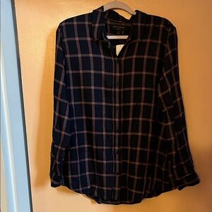 Banana Republic Navy and Pink Plaid Shirt